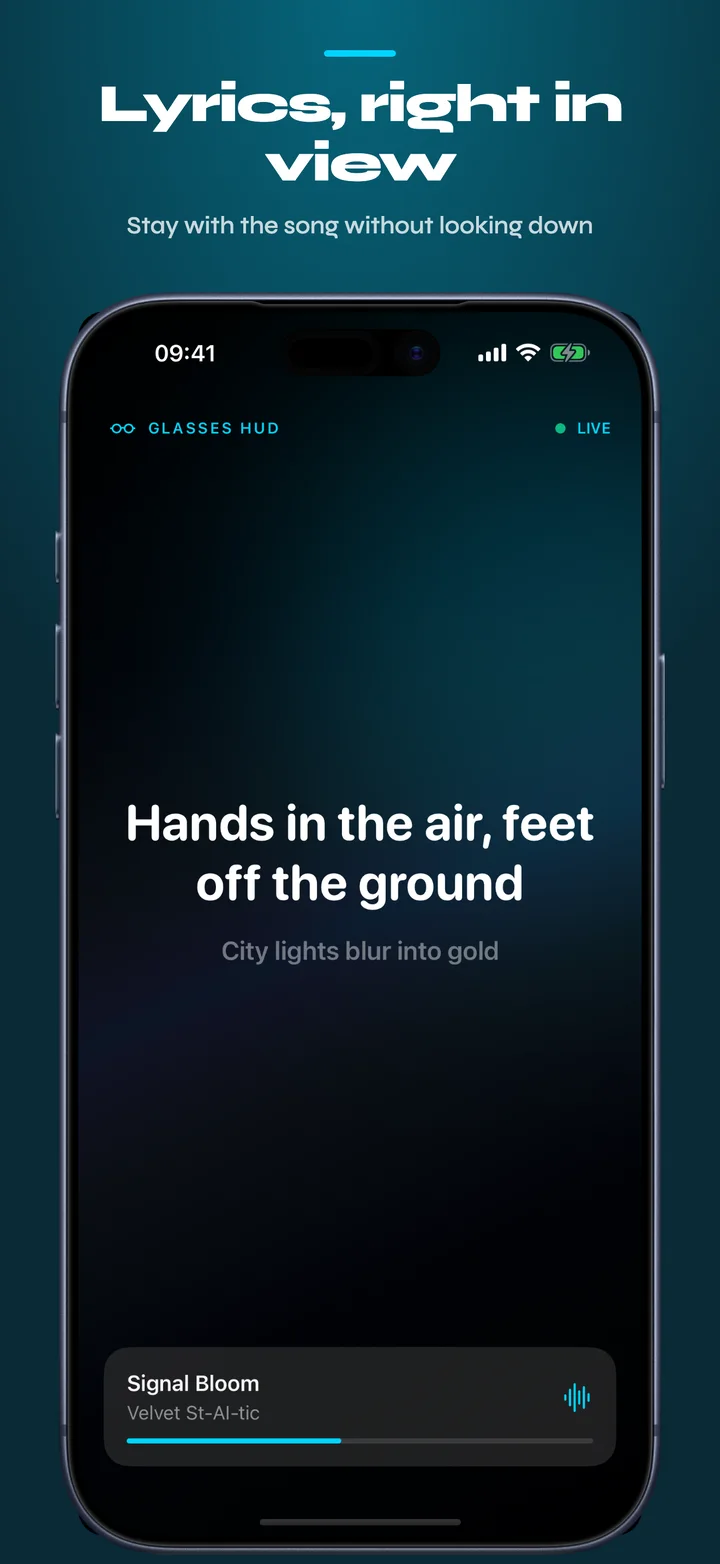 Lyrics prepared for a glasses HUD, with one clear line and the next line below it